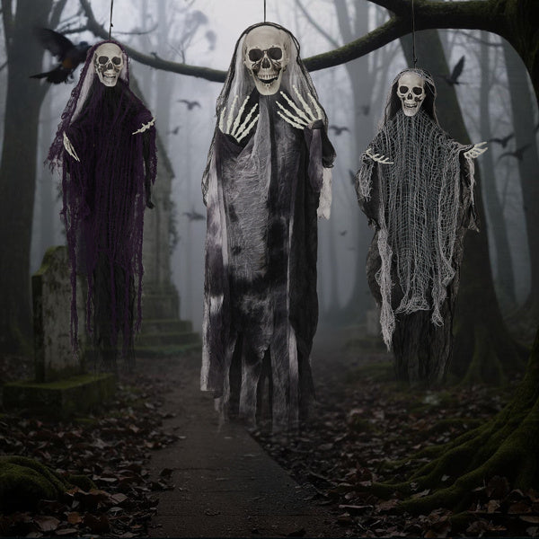 3PC Hanging Skeleton Ghost, One 4.6FT And Two 3FT Halloween Hanging Decorations