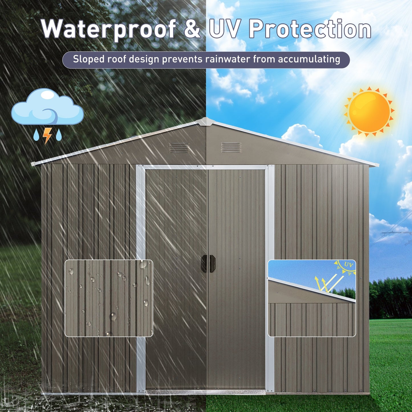 6ft X 8ft Outdoor Metal Storage Shed With Window Grey