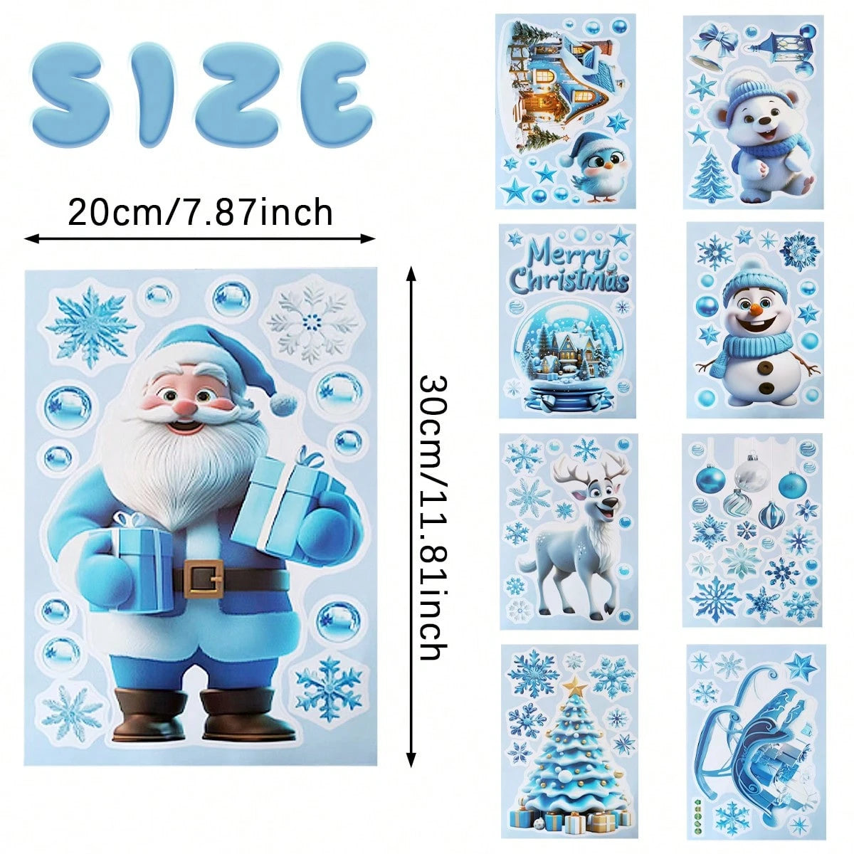9 Sheets Christmas Window Stickers Blue Gnome Double-Sided Printed Xmas Self-Adhesive Window Sticker PVC Snowflakes Window Sticker For Christmas Home Window Indoor Garden Decoration