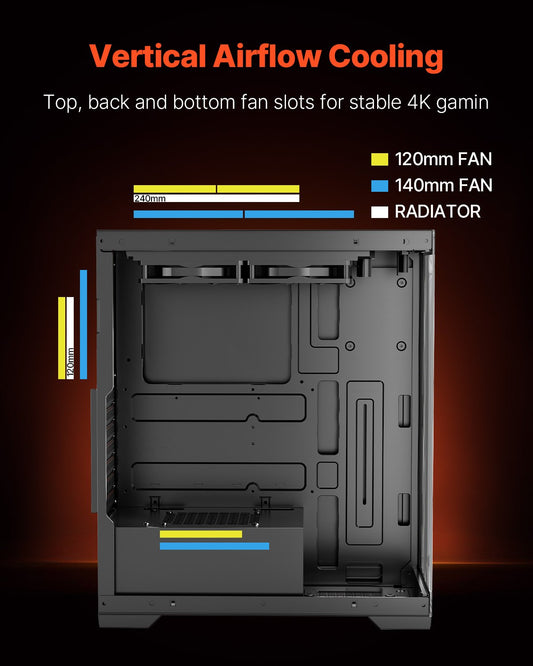 PC Gaming Case Mid-Tower Computer Case With 2 X 120 Mm Fans For ATX Motherboard
