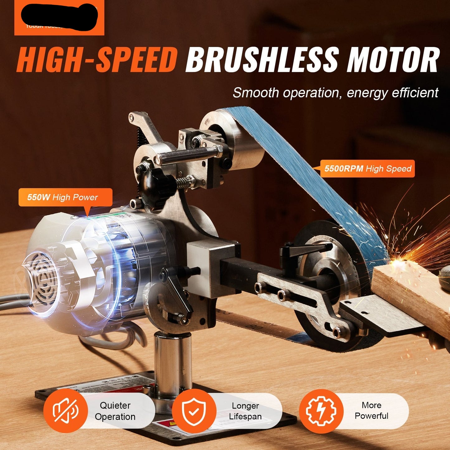 Belt Grinder Sander, 30 X 1-Inch Variable Speed Belt Polisher With VFD, 550W Polishing Grinding Machine With 2 Grinding Moulds & 3PCS Sanding Belts For Metalworking, Knife Making
