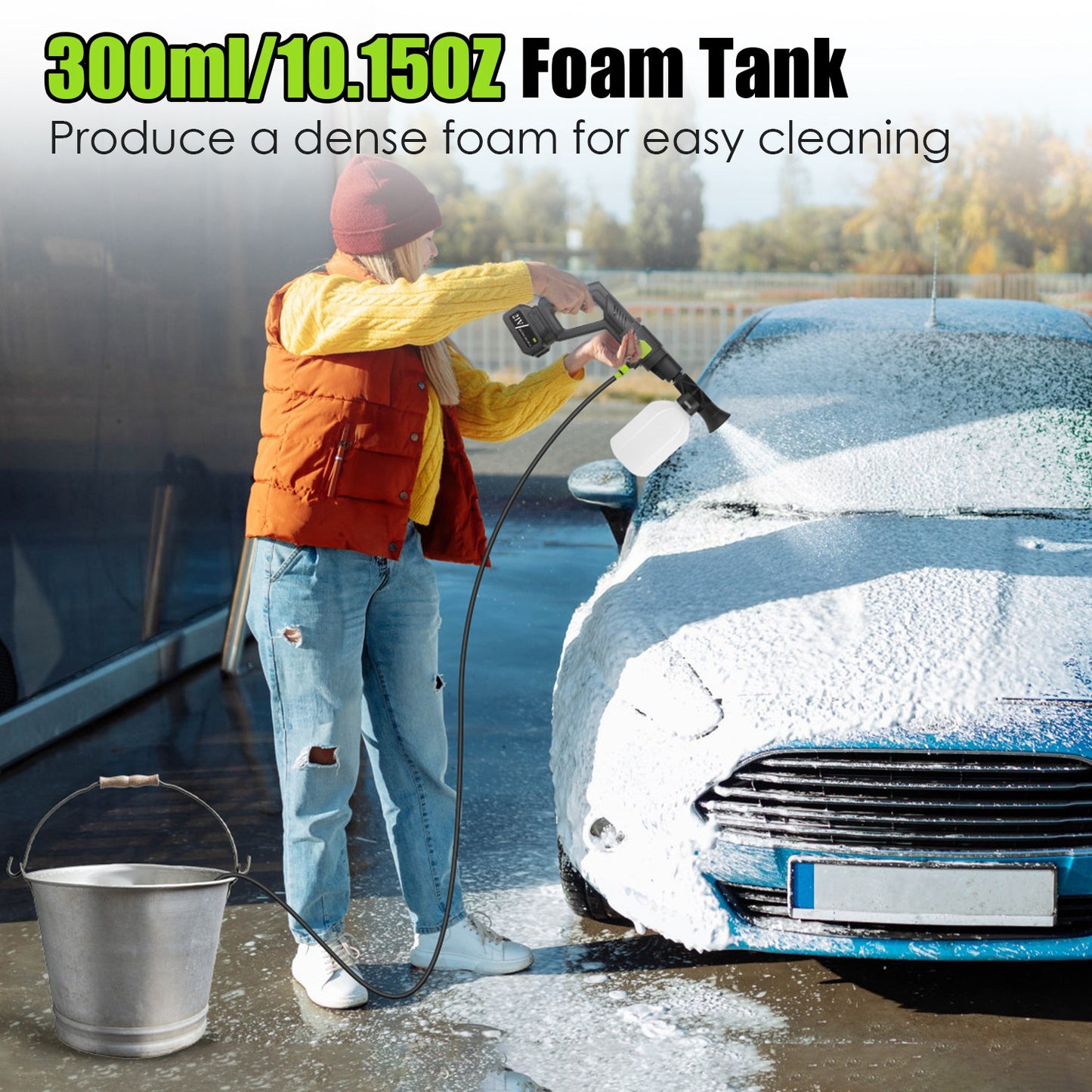 1Set C Portable Electric Power Washer High Pressure Water Sprayer 435PSI Car Washer Cleaner With 6 In 1 Nozzle Foam Bottle Filter 15000mAh 21V Battery And Charger