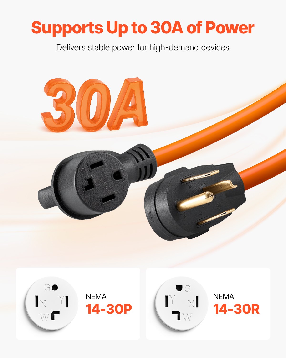 25 Ft Dryer Extension Cord 4-Prong NEMA 14-30P To 14-30R Dryer Cord 30A