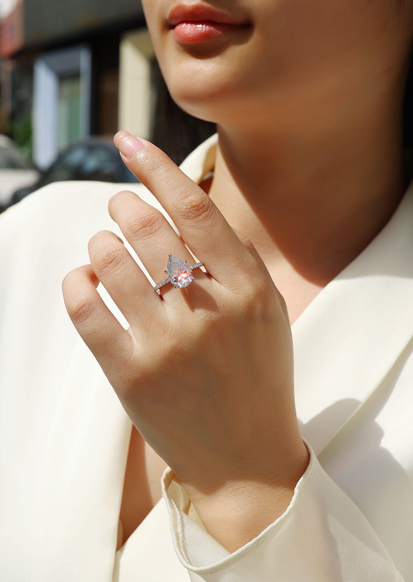 Light And Shadow - A Fashionable Diamond Jewelry Piece Set With Moissanite S925 Sterling Silver And Platinum Diamond Ring