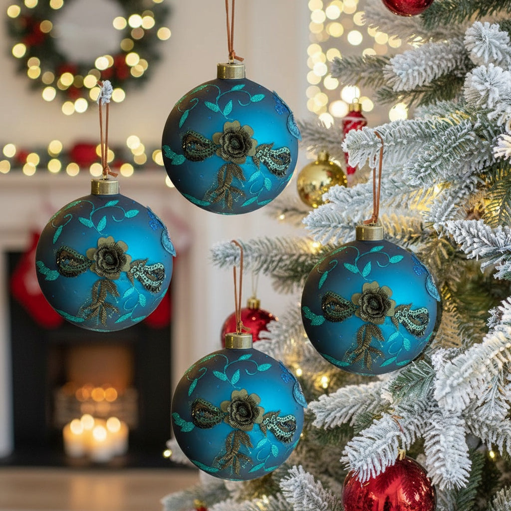 4PCS Set 4.7in Christmas Glass Ball Ornaments Shiny Hanging Tree Decor Home Holiday Party Supplies