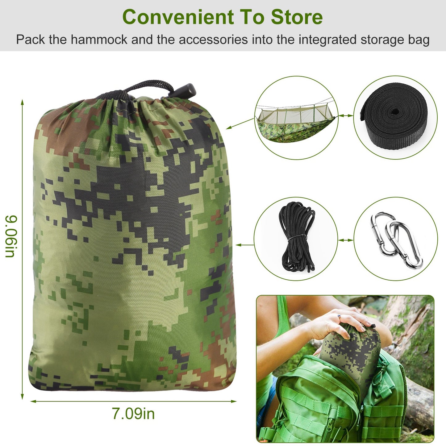 1Pc 600lbs Load 2 Persons Hammock With Mosquito Net Outdoor Hiking Camping Hommock Portable Nylon Swing Hanging Bed With Strap Hook Carry Bag