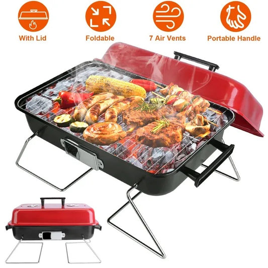 Portable Barbecue Smoker Charcoal Grill Outdoor Tabletop Grill Small Folding With Lid For Backyard Camping Picnics Beach