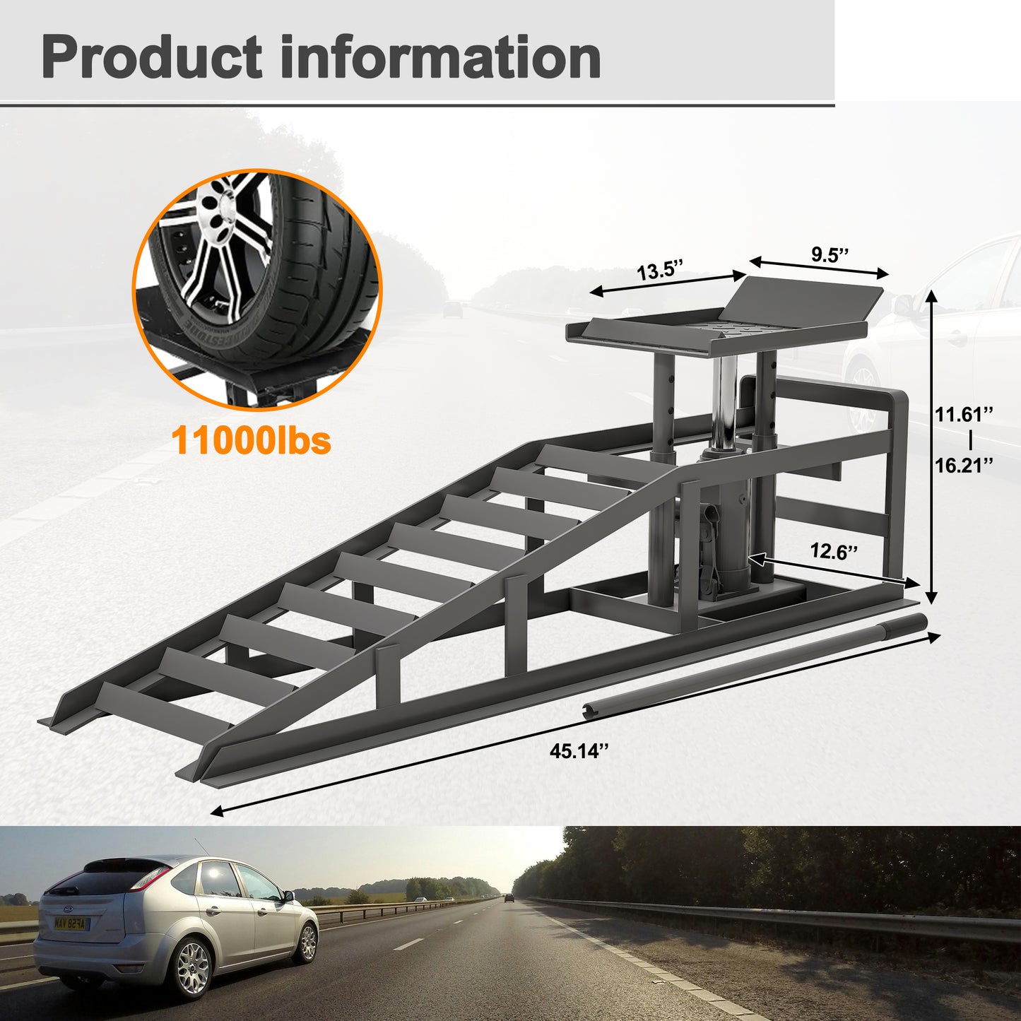 2 Pack Hydraulic Car Ramps 5T 11000lbs Low Profile Car Lift Service Ramps Truck Trailer Garage,Height Hydraulic Vehicle Ramps