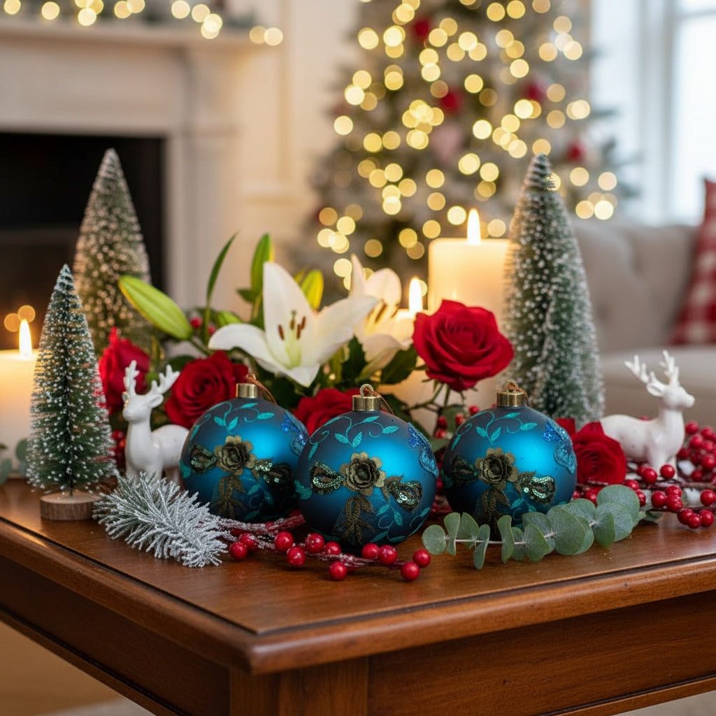 4PCS Set 4.7in Christmas Glass Ball Ornaments Shiny Hanging Tree Decor Home Holiday Party Supplies