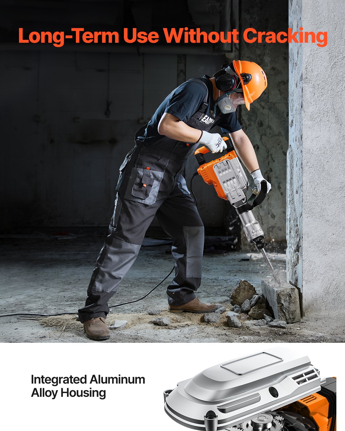 Demolition Jack Hammer, 3500W Jack Hammer Concrete Breaker, 2pcs Chisel With Gloves  360C Swiveling Front Handle For Trenching, 1900 BPM Heavy Duty Electric Jack Hammer, Black