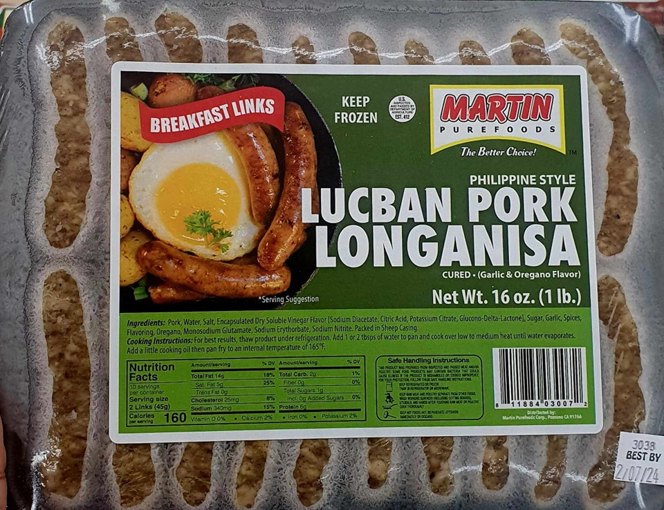 Martin's Purefoods Lucbaan Pork Longanisa