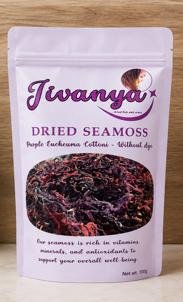 Jivanya Dried Seamoss (Purple Eucheuma Cottonii - Without Spiny) 100 grams